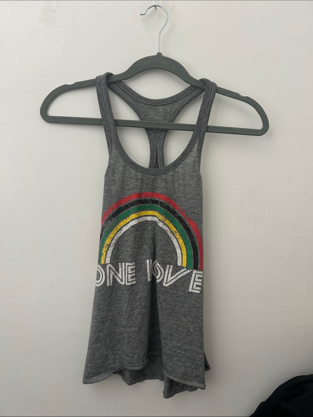 Chaser Gray Tank Top with Rainbow 'One Love' Graphic Sz XS